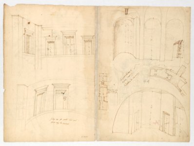 Pantheon, perspective elevation, partial plans, Corinthian pilaster capital and alcove details (recto) Pantheon, perspective sections, alcove elevations, partial plans (verso) MET DP247675