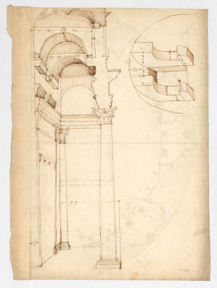 Pantheon, partial plan; details (recto) Pantheon, rectangular niche, perspective; vault, detail (verso) MET DP247628