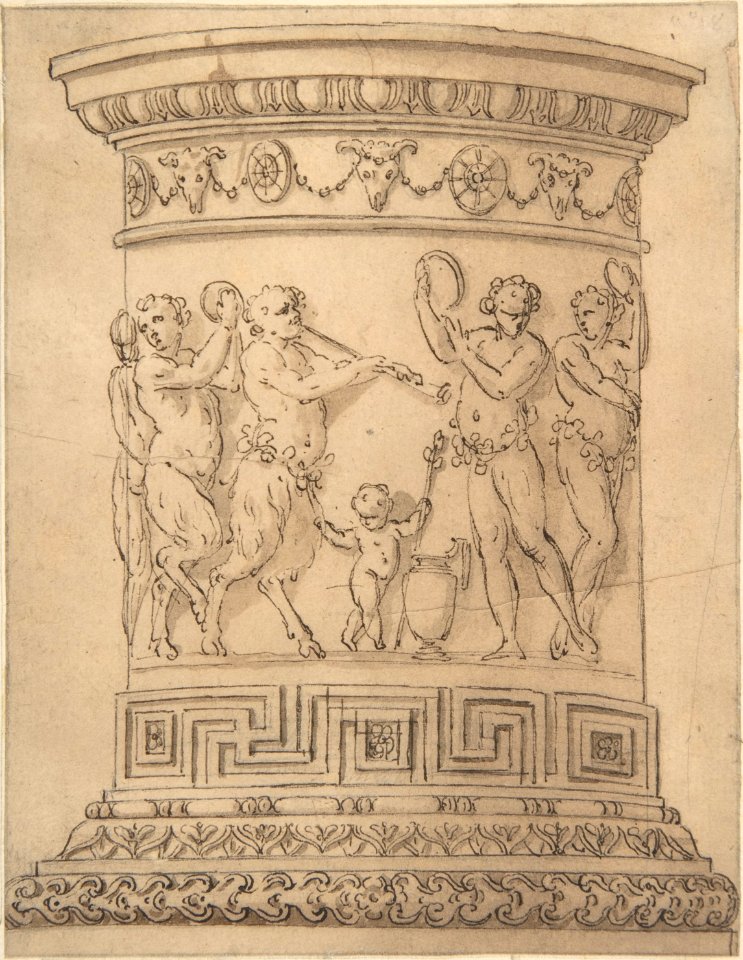 Pedestal with Relief Carving of a Bacchanal with Ornamental Borders. MET DP803146