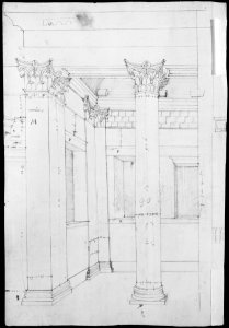 Pantheon, entablature and column pilaster capital, projection; rosette, details; capital profile; base, profile; pilaster, plan (recto) Pantheon, rectangular niche, perspective (verso) MET MM43718