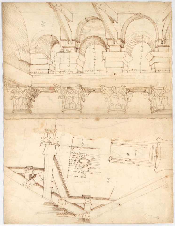Pantheon, portico, plan (recto) Pantheon, portico, details and perspective (verso) MET DP247619
