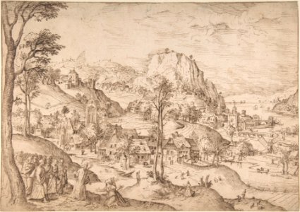 Panoramic Mountainous Estuary Landscape, with Christ and the Woman of Canaan MET DP801818