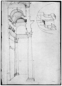 Pantheon, partial plan; details (recto) Pantheon, rectangular niche, perspective; vault, detail (verso) MET sf68 769 05v-MM43617