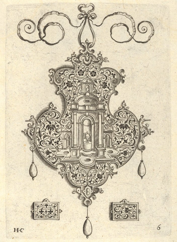 Pendant Design with Niche and a Vase with Two Handles Above Rectangular Ornaments MET DP837413