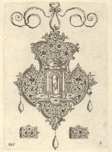 Pendant Design with Niche and a Vase with Two Handles Above Rectangular Ornaments MET DP837413