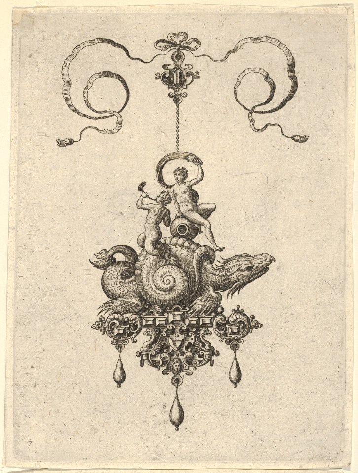 Pendant Design with a Sea Monster in a Shell Carrying a Triton and a Woman with a Sail MET DP837443