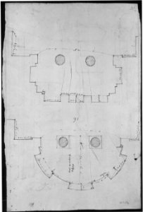 Pantheon, vestibule, perspective; panel moulding, profiles (recto) Pantheon, rectangular niche, plan; half round niche, plan (verso) MET sf68 769 06v-MM43619
