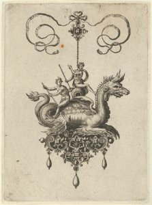 Pendant Design with a Sea Monster Carrying Neptune on an Urn Beside a River-God with an Oar MET DP837415