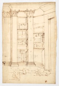 Pantheon, vestibule, perspective; panel moulding, profiles (recto) Pantheon, rectangular niche, plan; half round niche, plan (verso) MET DP247634