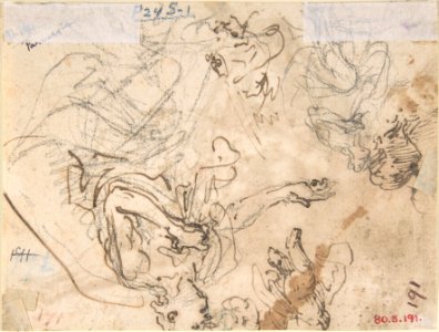 Pietà (recto); Sketches of Kneeling Figures, Putto (verso) MET DP802251