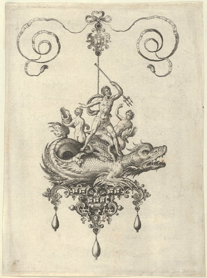 Pendant Design with a Sea Monster Carrying Neptune Flanked by Two Figures with Horns MET DP837422