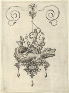 Pendant Design with a Sea Monster Carrying Neptune Flanked by Two Figures with Horns MET DP837422