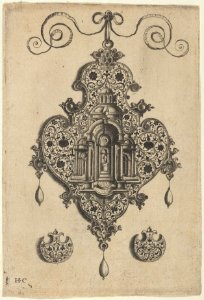 Pendant Design with a Domed Church and Urn Above Axe-Shaped Ornaments MET DP837377