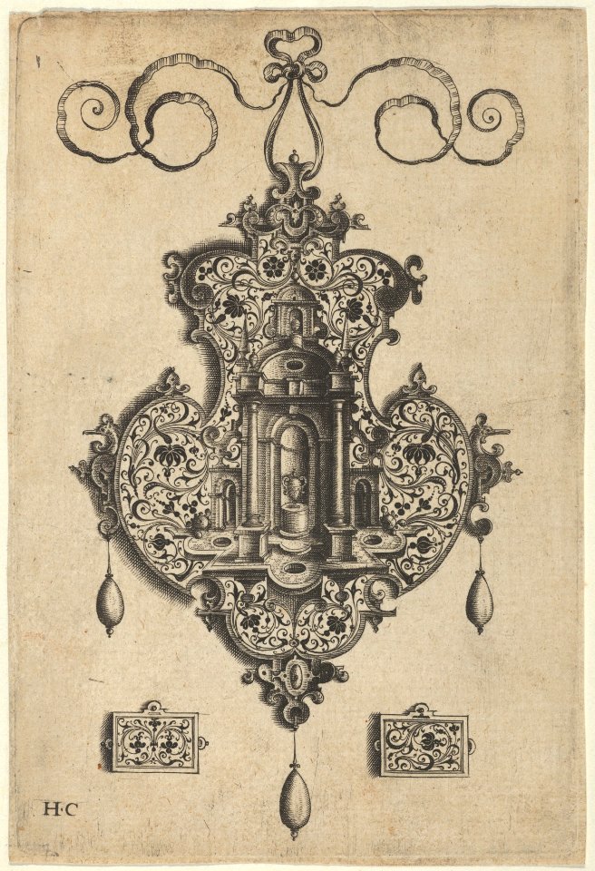 Pendant Design with Niche and a Vase with Two Handles Above Rectangular Ornaments MET DP837375