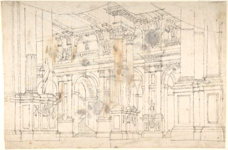 Outline Drawing- Stage Set Design for a Performance of "Iphigenia". Verso- Two Designs for Palace Interiors. MET DP801353
