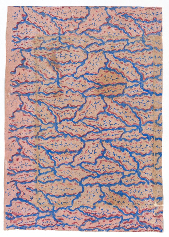 Pink sheet with overall blue abstract pattern Met DP886661