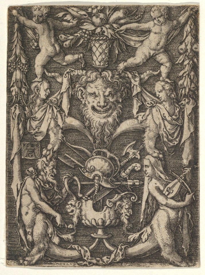 Panel with Grotesque Candelabrum Containing Satyrs, Children and a Trophy MET DP836777