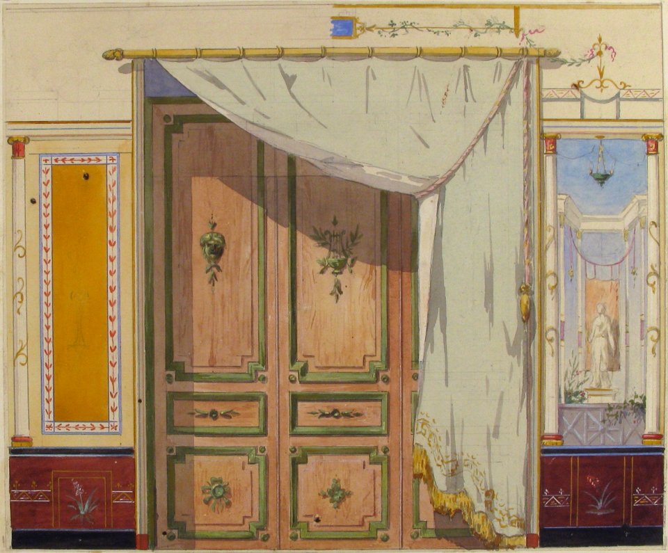 Pompeiian Design for Doorway and Wall with Curtain (possibly for Deepdene Castle) MET 67.827.86