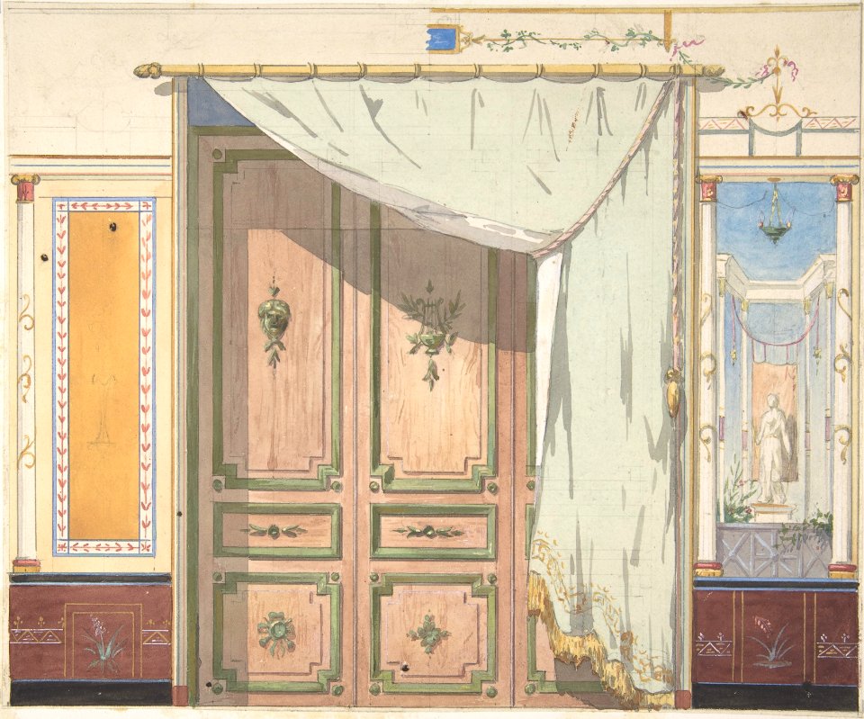 Pompeiian Design for Doorway and Wall with Curtain (possibly for Deepdene Castle) MET DP807079