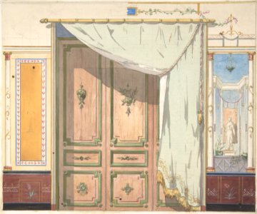 Pompeiian Design for Doorway and Wall with Curtain (possibly for Deepdene Castle) MET DP807079