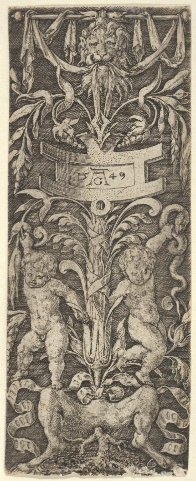 Panel of Ornament with Two Nude Boys Standing on the Legs of a Satyr MET DP836798