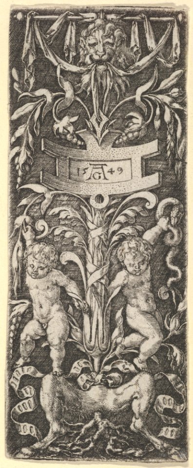Panel of Ornament with Two Nude Boys Standing on the Legs of a Satyr MET DP836605