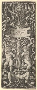 Panel of Ornament with Two Nude Boys Standing on the Legs of a Satyr MET DP836605