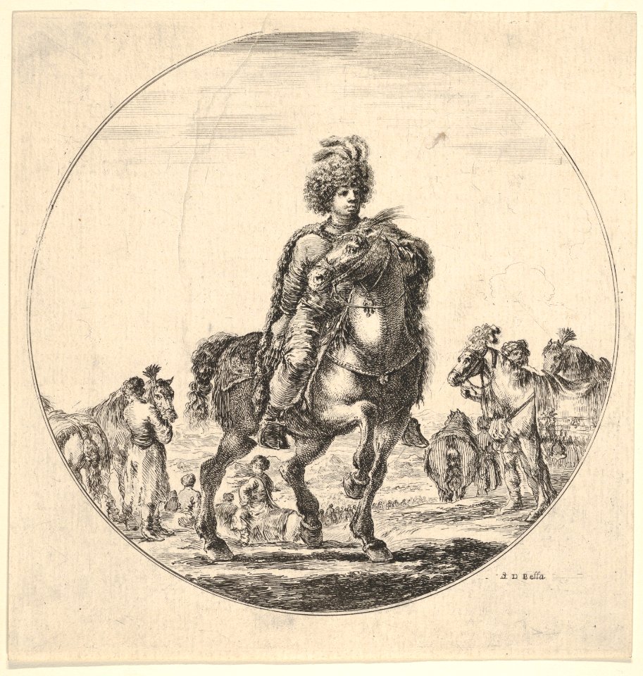 Polish horseman facing right, a circular composition, from 'Figures on Horseback' (Cavaliers nègres, polonais et hongrois) MET DP833233