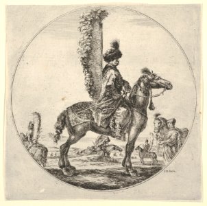 Polish hussar in profile facing right with wings attached to his back, a circular composition, from 'Figures on Horseback' (Cavaliers nègres, polonais et hongrois) MET DP833231