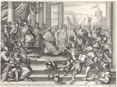 Pope Alexander III presents Doge Ziani with standards and bugles Met DP885898