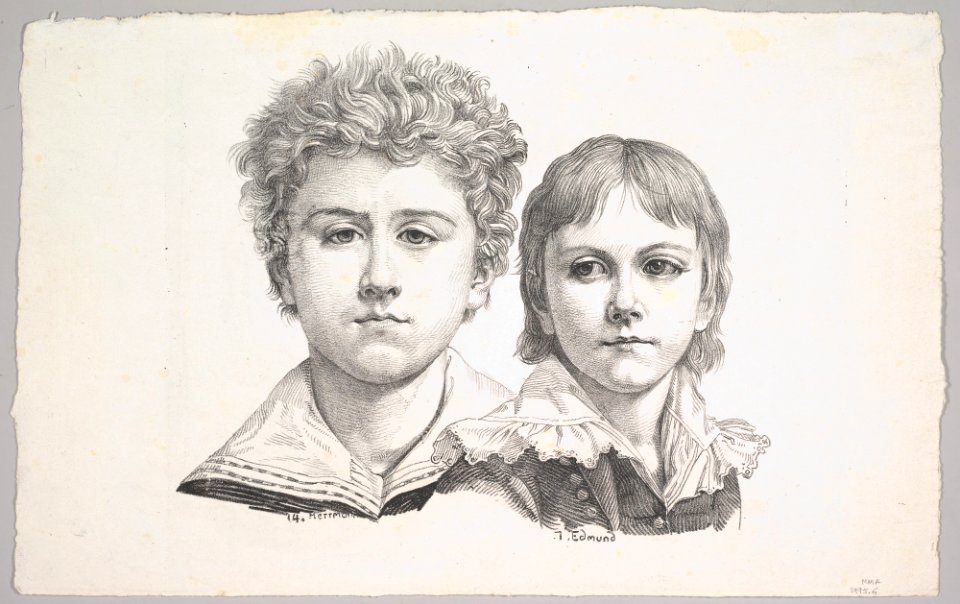 Portrait of the Rabe Children- Hermann, age 14 and Edmond, age 7; verso- proof before corrections of small faults in the images MET DP822788