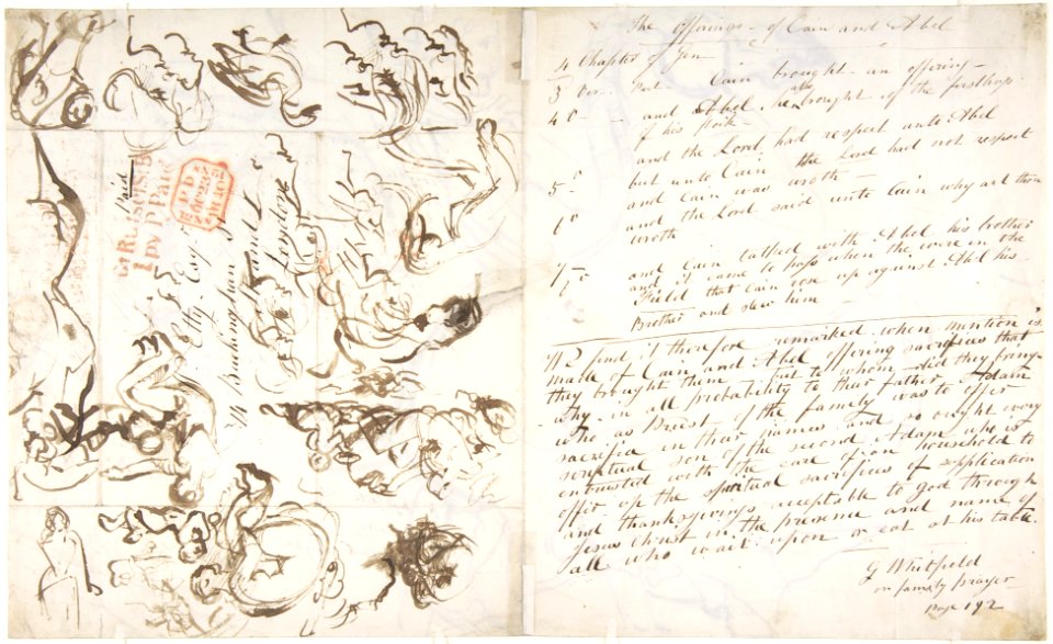 Rearing Horse and Trainer, drawn on a letter. Verso- Studies of Women and Children MET DP804205