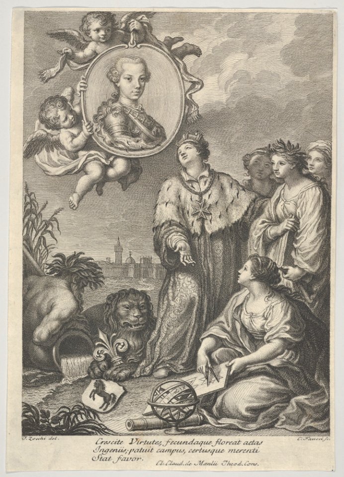 Portrait of the future Holy Roman Emperor Leopold II as the Archduke of Austria and Grand Duke of Tuscany, set within a roundel upper left, allegorical figures representing the arts and sciences below MET DP832040