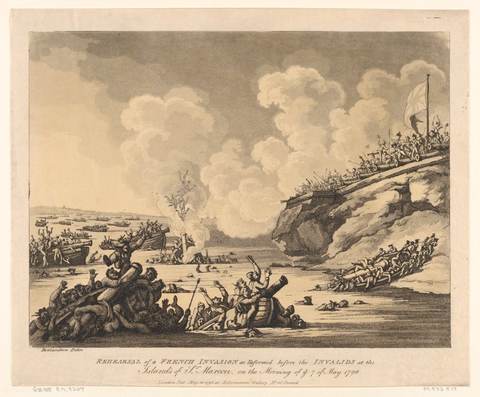 Rehearsal of a French Invasion as Performed before the Invalids at the Islands of St Marcou on the Morning of the 7th of May 1798 MET DP872683