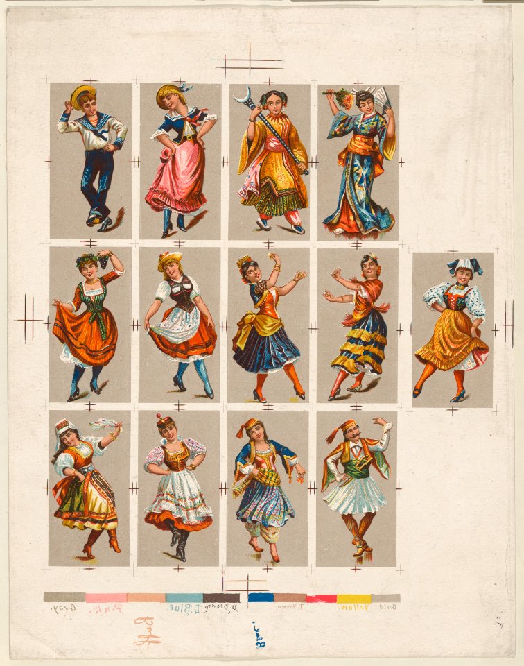 Printing proof of cards, from National Dances (N225, Type 2) issued by Kinney Bros. MET DPB874732