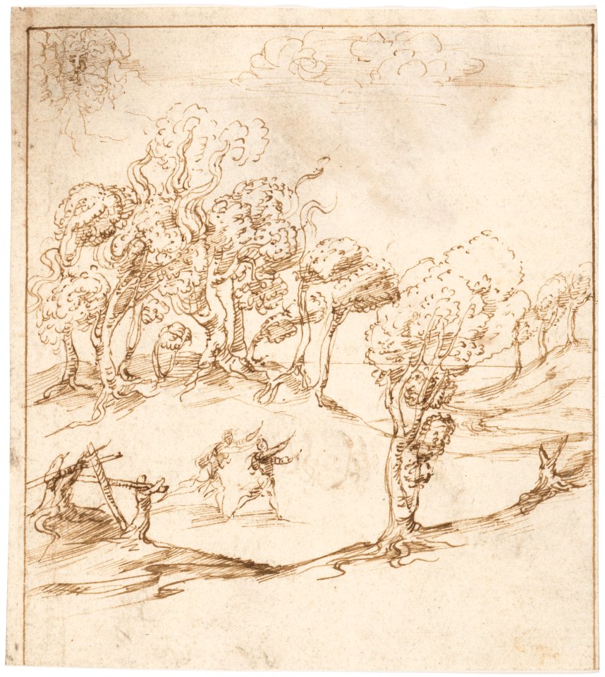 Recto- Landscape with Trees and Figures (? Remarks on the Winds and the Lay-out of the City; Vitruvius, Book 1, Chapter 6, nos. 2, 3)- Verso- Blank. MET DP160099