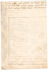 Recto- The Port City of Alexandria (? Allusion to Dinocrates's Building of Alexandria, Vitruvius, Book 2, introduction, no. 1); Verso- Fragmentary Writing ("Libro Primo..."). MET DP160094