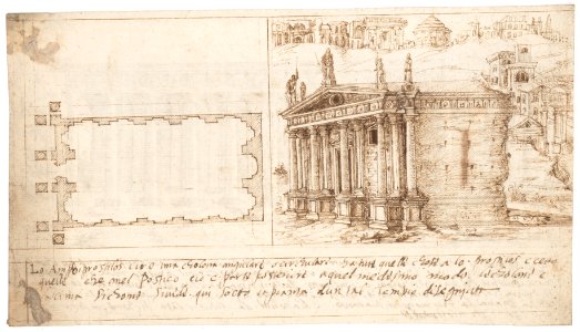 Recto- Temple Types- Amphiprostyle (Vitruvius, Book 3, Chapter 2, no. 4); Verso- Temple Types- Pseudodipteral (Vitruvius, Book 3, Chapter 2, no. 6). MET DP160087