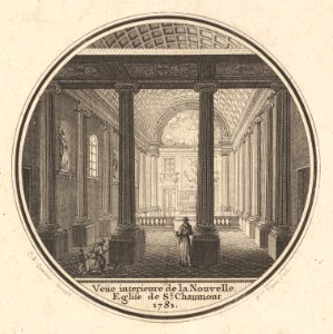 Print of the Reverse of the Portrait Medal of Fortunée-Marie d'Est, Princesse de Conti with an Interier View of the Church of Saint-Chaumont in Paris MET DP828963