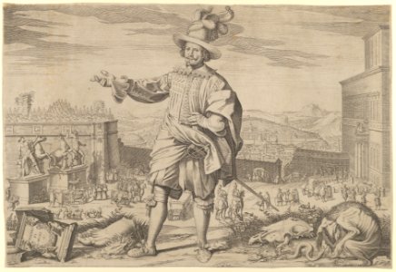 Portrait of Ioannes Altus (Johann Alten), of the Swiss Guard, standing by the Quirinal and pointing out the antiquities of Rome MET DP837534