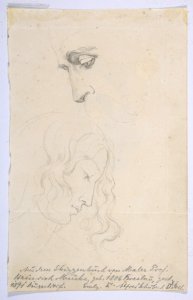 Portrait of Alfred Rethel, looking up; verso- Studies of two heads MET DP811466