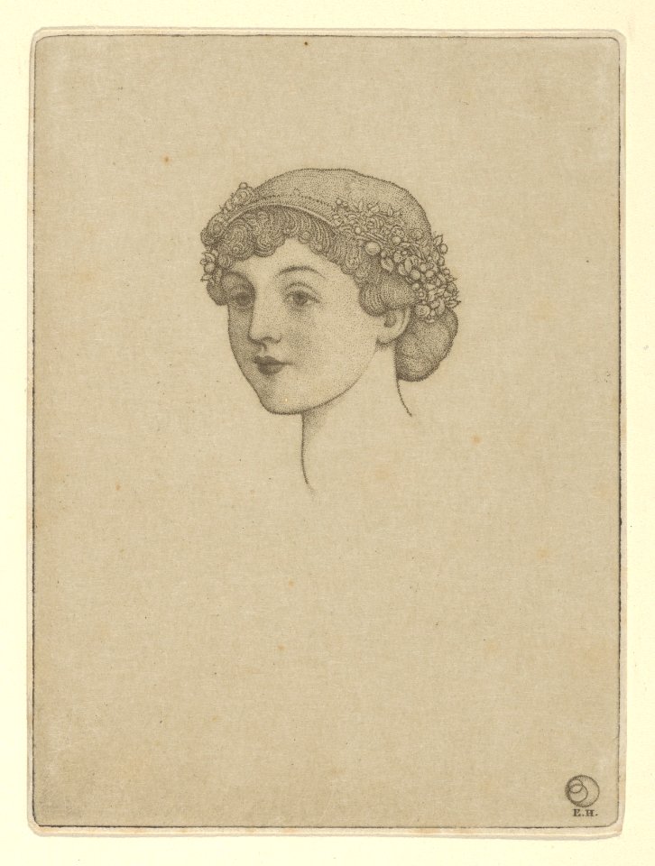 Portrait of a girl's head with flowers in her hair MET DP845487
