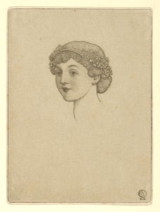 Portrait of a girl's head with flowers in her hair MET DP845487