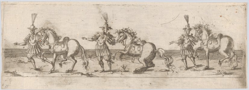 Procession, with three men leading three horses MET DP874728