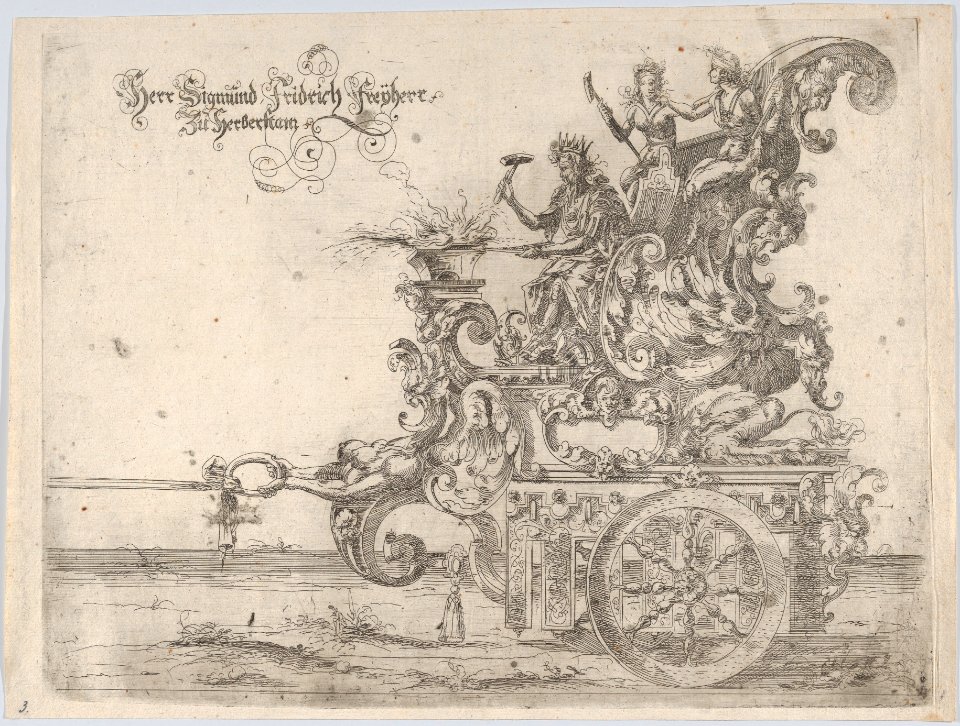 Procession, with a male and two female figures seated on a float MET DP874734