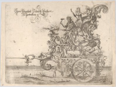 Procession, with a male and two female figures seated on a float MET DP874734