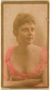 Portrait of actress wearing hand-colored pink dress, from the Actresses series (N668) MET DPB869917