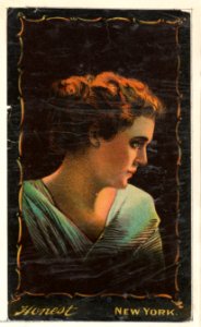 Portrait of actress in profile facing right, from the Transparencies series (N137) issued by W. Duke, Sons & Co. to promote Honest Long Cut Tobacco MET DP865647