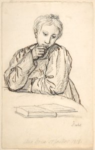 Portrait of Eline Marie Heger as a Child, Leaning on a Table, Looking at a Book MET DP800031
