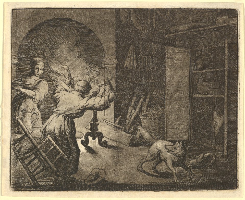 Renard Escapes with a Chicken that he Stole from a Clergyman's Table from Hendrick van Alcmar's Renard The Fox MET DP837707